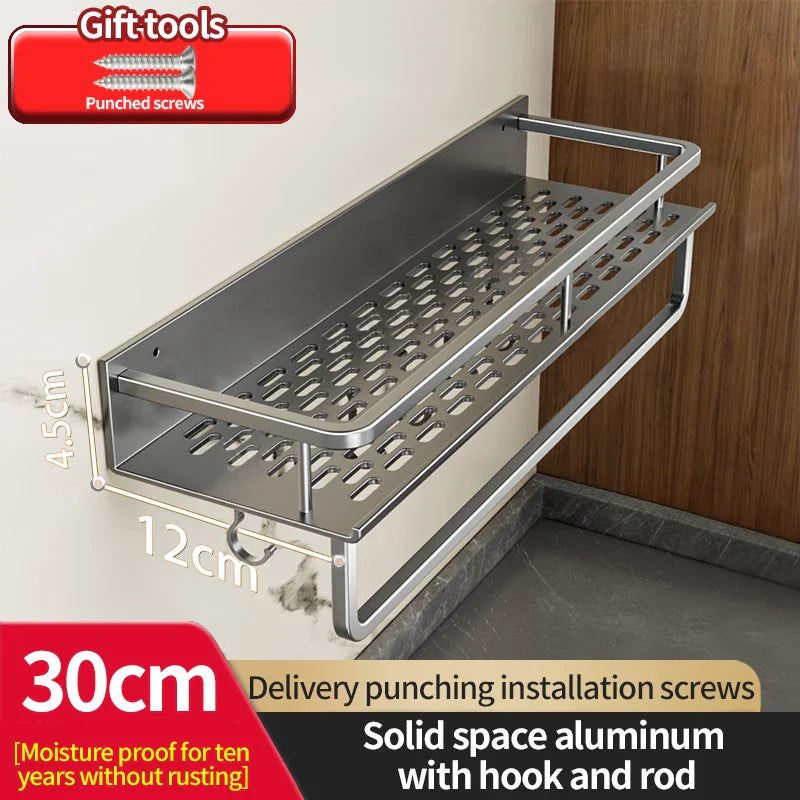 Aluminum kitchen rack kitchen shelf toilet storage no drill hanging rack bathroom organizer hang on the wall kitchen