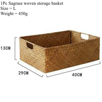 Woven Seagrass Basket for Home Decor, Natural Wicker Basket, Storage Basket, Fruit Bread Towel, Kitchen Table, Rattan