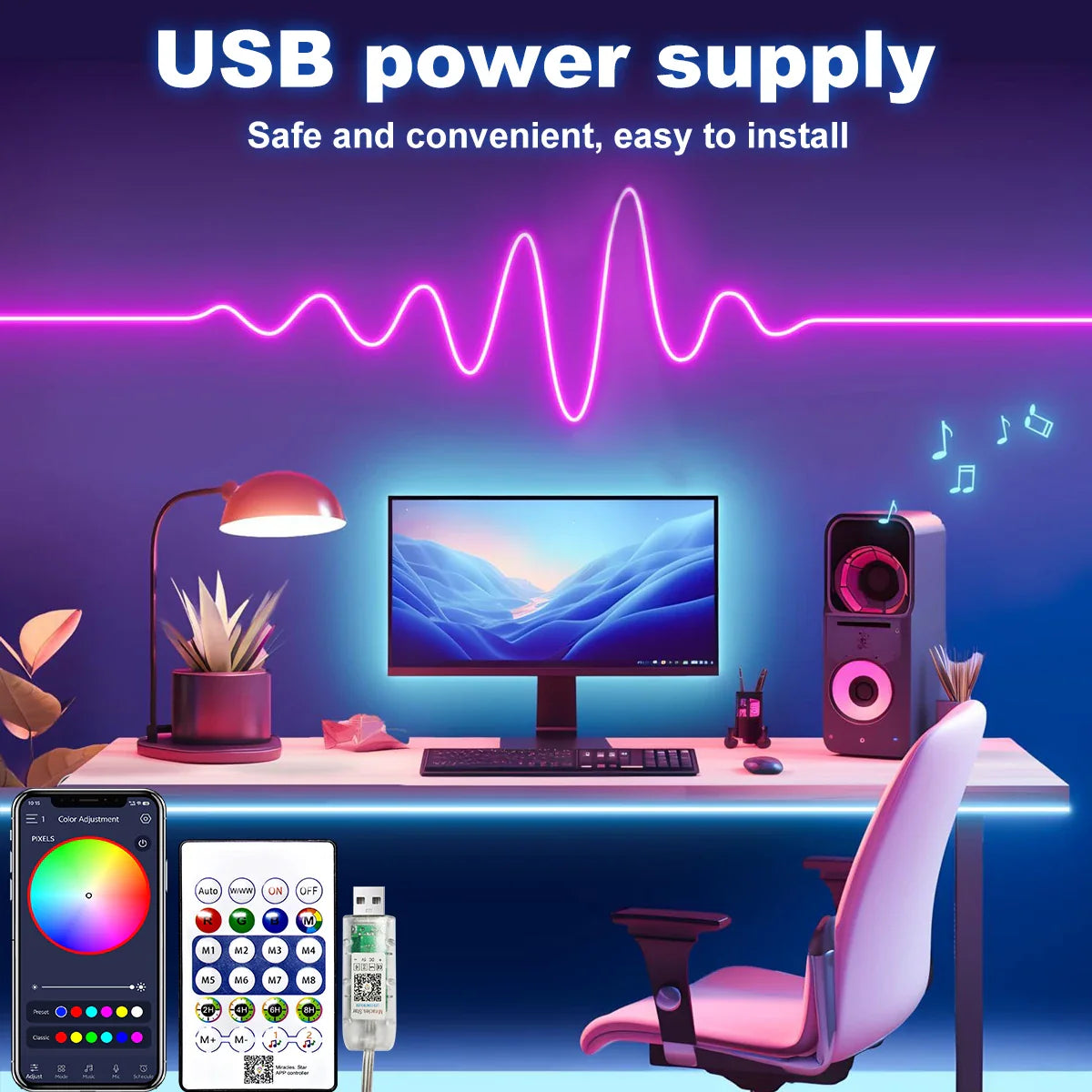 5V RGB+IC Neon Strip Light 1M 2M 3M 5M 10M USB Waterproof Flexible LED Strip Lights With Bluetooth Remote Control For Home Decor
