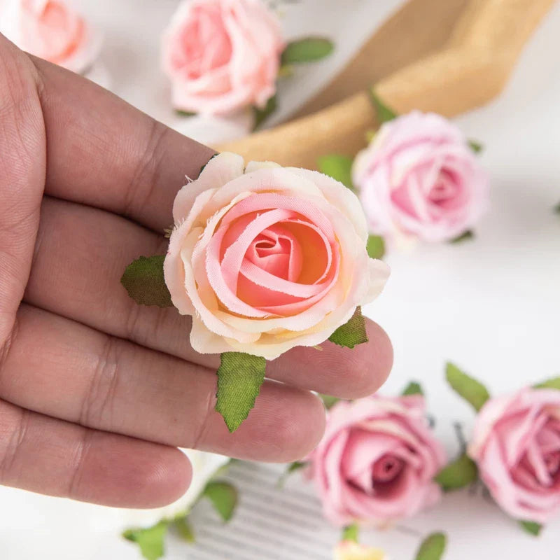100PCS Artificial Flowers Diy Candy Box Cake Home Decor Christmas Decorative Wreaths Wedding Party Garden Roses Arch Silk Fake