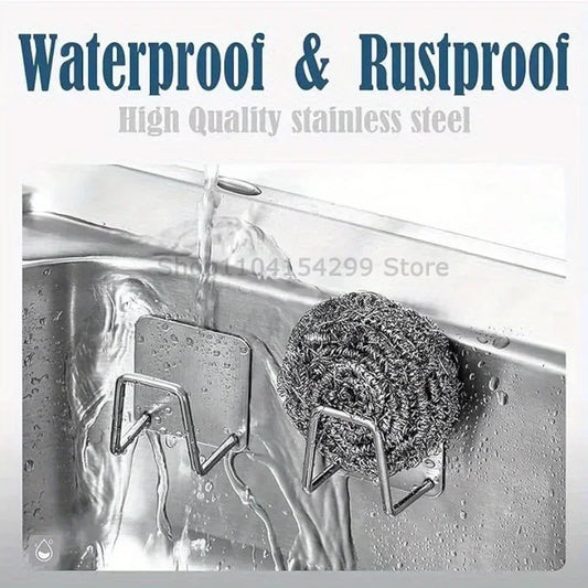 Kitchen Sponges Holder Stainless Steel Sink Sponges Drain Drying Rack Self Adhesive Storage Holder Wall Hooks Kitchen Organizer
