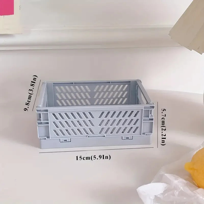 6 Color Organizing Storage Baskets Case Folding Student Desktop Basket Tape Stationery Plastic Foldable Container Storage Box