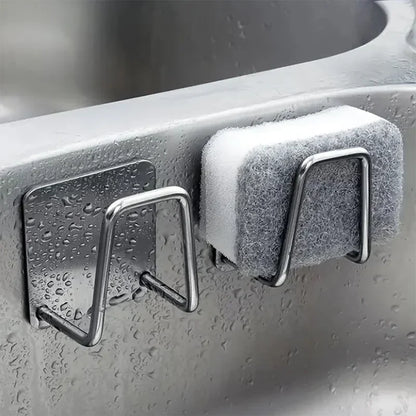 2PCS Stainless Steel Sink Sponge Holder Self Adhesive Drain Drying Rack Wall Hooks Accessories Storage Organizer