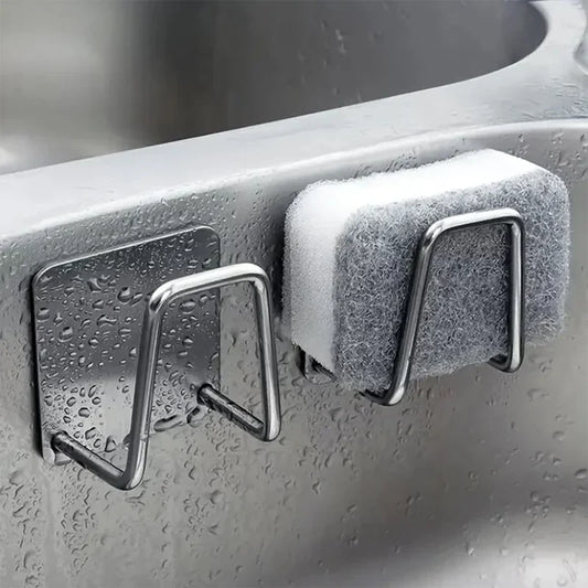 2PCS Stainless Steel Sink Sponge Holder Self Adhesive Drain Drying Rack Wall Hooks Accessories Storage Organizer