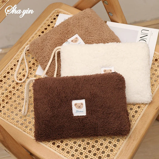 Large Capacity Cute Plush Travel Cosmetic Lipstick Storage Bag Women Makeup Kits Handbags Organizer Wallet Pencil Case Pouch Bag