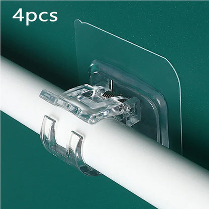 4PCS Adjustable Curtain Rod Holder Clamp Hooks Rod Bracket Holders Adhesive Wall Curtain Fixed Clip Hanging Rack Hook