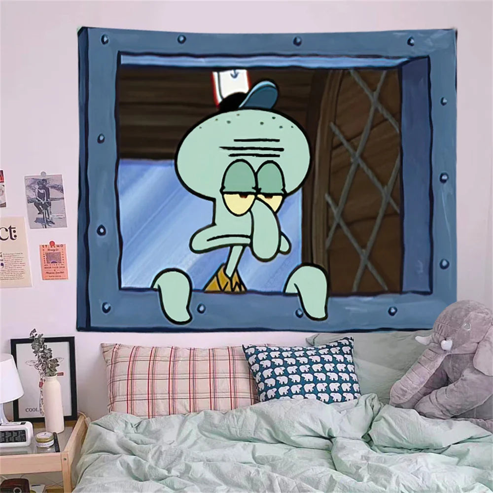 SpongeBob Squidward Cartoon Decoration Background Hanging Cloth Bedroom Tapestry Room Decor Festival Party Tapestry Wall Hanging