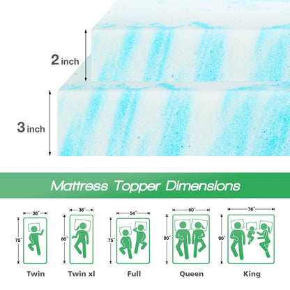 JHK 2-3 Inch Memory Foam Mattress Topper Queen Size Thick Gel  Cooling Mattress Soft and Breathable Bed Topper Bedroom Furniture