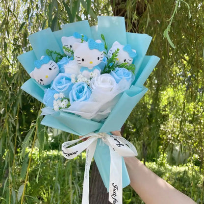 Kawaii Hello Kitty Cat Dolls With Artificial Flowers Creative Bouquet Christmas Valentine Birthday Graduation Gifts