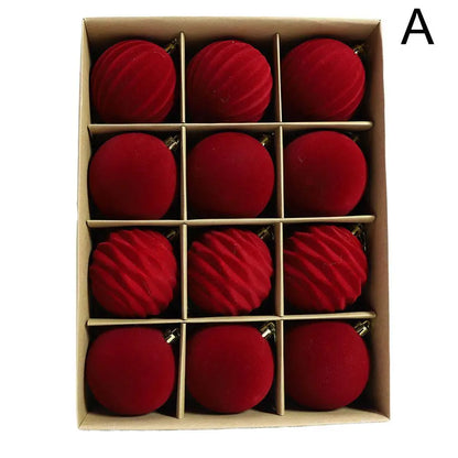 12pcs/set Flocked Velvet Christmas Balls For Tree Ornaments 6cm New Year 2026 Navidad Pendant Ball Home Decor Accessories
