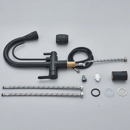 Purification Water Kitchen Faucet Black 360° Rotating Filter Water Faucets Pull Out Sprayer 3 Ways Hot Cold Water Mixer Tap