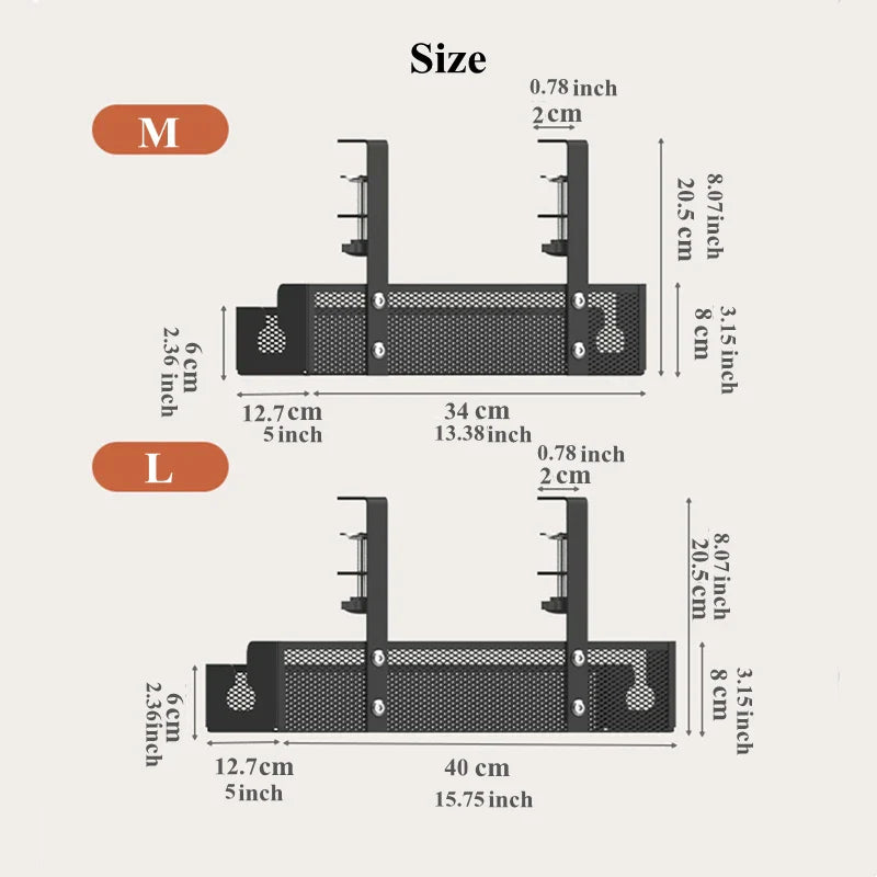 No Drilling Extendable Under Desk Cable Management Metal Cable Tray Under Desk With Clamp Retractable Power Strip Cord Holder