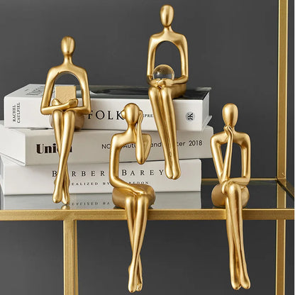 Gold Home Decor Thinker Statues Bookshelf Sculpture Decorations For Living Room Modern Figurines Shelf Table Desk Decor