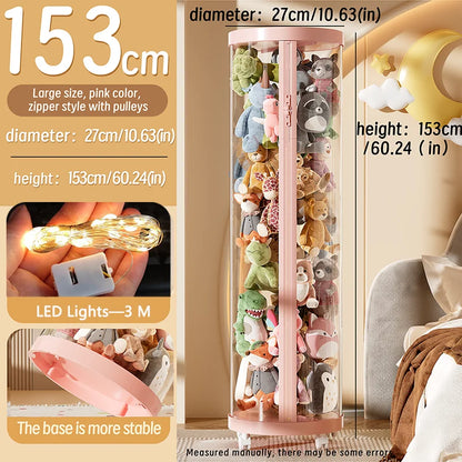 Transparent Doll Storage Box Plush Toy Organization Toy Storage Tube DIY Zipper Bins Kid Christmas Gift Children's Toy Organizer