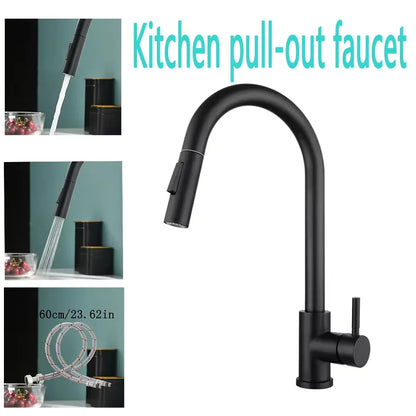 Black  Kitchen Faucet Pull Out Brushed Nickle Stainless Steel Kitchen Mixed Tap Kitchen Sink Tap