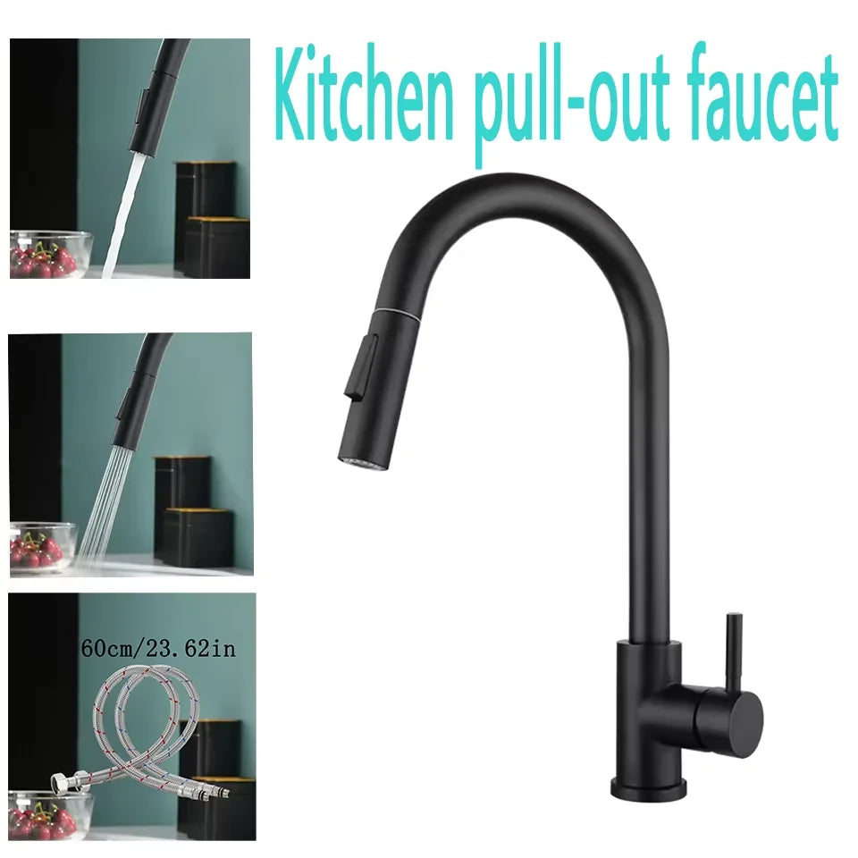 Brushed Nickle  Kitchen Faucet Pull Out Stainless Steel Black Kitchen Mixed Tap Kitchen Sink Tap
