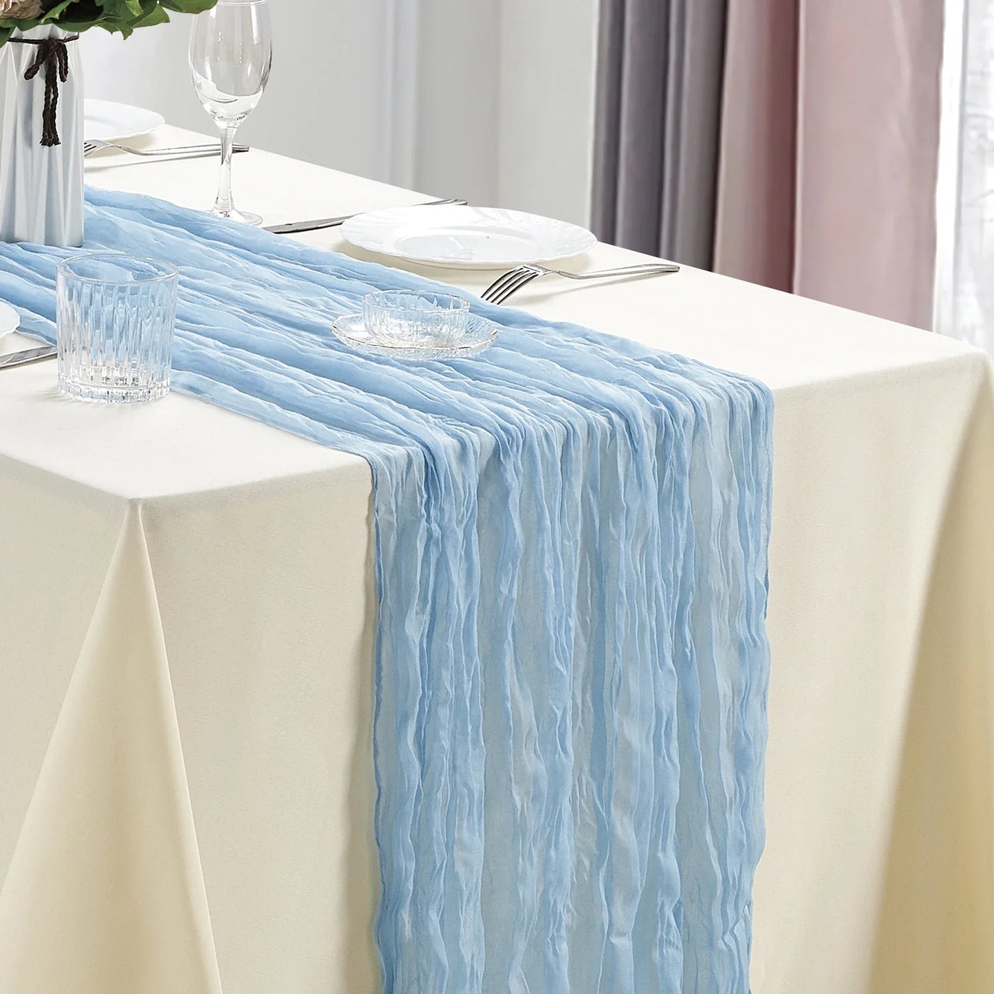6pcs Cheesecloth Table Runner Boho Gauze Table Runner 40x270cm for Wedding Bridal Shower Birthday Party