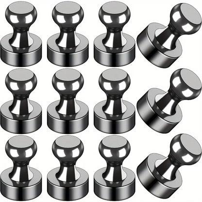 Black Neodymium Magnetic Push Pins - Strong Refrigerator & Whiteboard Magnets for Office, Kitchen & Map Use