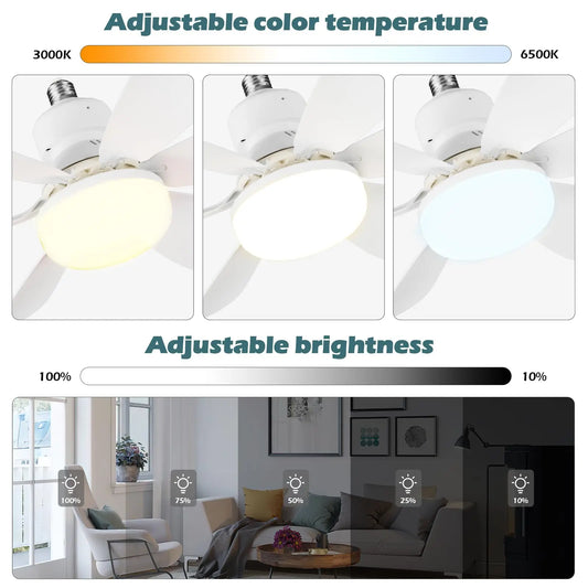 LED 30W ceiling fan light E27 with remote control for dimming, suitable for living room, study, household use, 85-265V