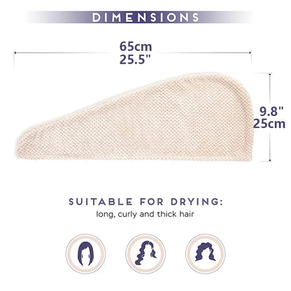 Solid Color Absorbent Hair Towel Wrap 9.8" X 25.5" Textured Dry Hair Cap for Button-Down Women