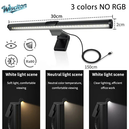 LED Monitor Light Bar Dimmable Night Light with 3 Colors Desk Lamp Learning Office Reading Eye Protection Screen Hanging Light