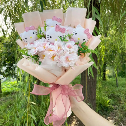 Kawaii Hello Kitty Cat Dolls With Artificial Flowers Creative Bouquet Christmas Valentine Birthday Graduation Gifts