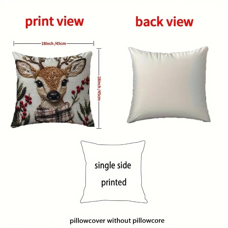 Charming Christmas Reindeer 18x18 Inch Throw Pillow Cover - Soft Short Plush with Zipper Closure for Bedroom & Living Room Decor