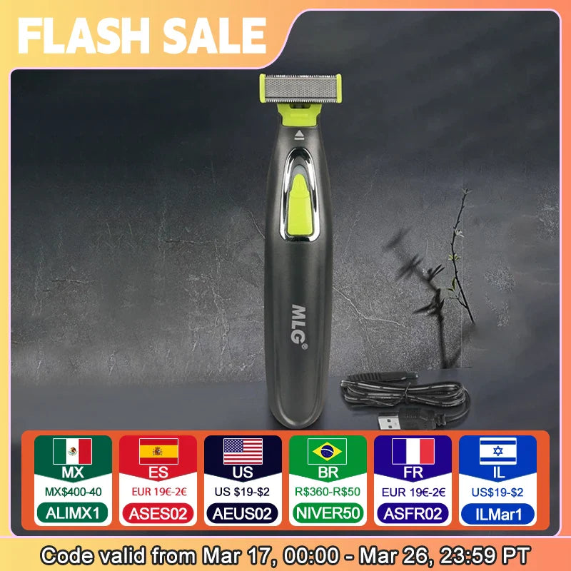 MLG Electric Shaver For Men and Women Portable Full Body Trimmer USB T Shaped Blade Razor For Beard Armpit For Washable