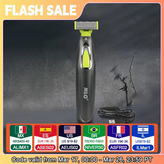 MLG Electric Shaver For Men and Women Portable Full Body Trimmer USB T Shaped Blade Razor For Beard Armpit For Washable