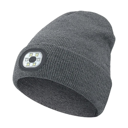 LED Beanie with The Light Unisex USB Rechargeable Headlamp Winter Knitted Cap Gifts For Men Dad Father USB Rechargeable Caps