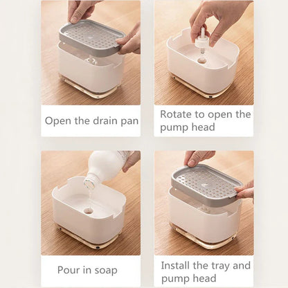 Soap Dispenser Box Press Dispenser Scrubbing Liquid Container Kitchen Bathroom Automatic Detergent Foam Box with Sponge Holder