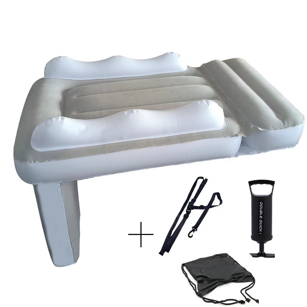 Infant Inflatable Mattress Kids Car Rear Car Mat Foldable Airplane Mattress Outdoor Travel Thickened Flocking Air Mattress