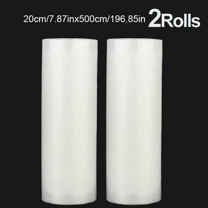A set of 2 vacuum-sealed bags of the same size, with a length of 500CM, suitable for food storage vacuum low-temperature cooking