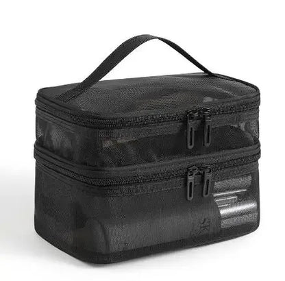 Double Layer Mesh Makeup Bag, Wash Bag, Women's Portable New Large Capacity Storage Bag, Cosmetics Storage Bag
