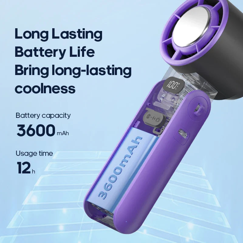 KINSCOTER Outdoor Foldable Portable Handheld Fan Mini Cooling Rechargeable 3600mAh 100-level Free Control High Speed Turbo Fan