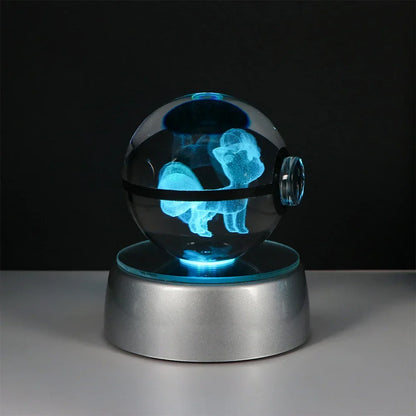 Pokemon 3D Crystal Ball Pikachu Gengar Eevee Mewtwo Anime Game Pokeball Led Night Light Base Kids Birthday Gift Home Decoration