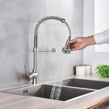 Brushed Nickel Kitchen Faucet Deck Mounted Mixer Tap 360 Degree Rotation Stream Sprayer Nozzle Kitchen Sink Hot Cold Taps Brass