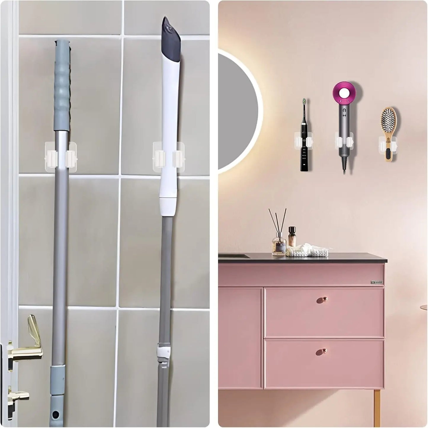 Multi-Purpose Hooks Adhesive Wall Hanging Mop Rack Broom Hanger Hook Kitchen Bathroom Organization Home Organizer Accessories