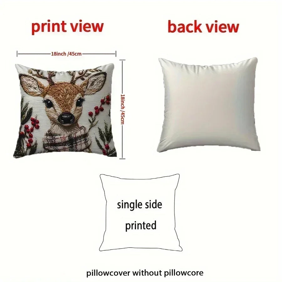 Charming Christmas Reindeer 18x18 Inch Throw Pillow Cover - Soft Short Plush with Zipper Closure for Bedroom & Living Room Decor