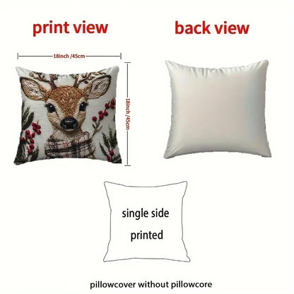 Charming Christmas Reindeer 18x18 Inch Throw Pillow Cover - Soft Short Plush with Zipper Closure for Bedroom & Living Room Decor