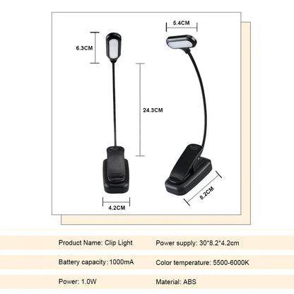Mini portable LED book light eye protection reading light flexible adjustable direction non-rechargeable battery study lamp bedr