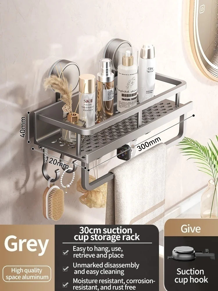 No Drill Suction Cup Suction Bathroom Rack Bathroom Shelf Toilet Space Aluminum Hanging Rack Bathroom Organizer Hang On The Wall