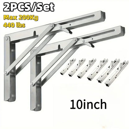 Heavy Duty 2PCS Stainless Steel Triangle Folding Shelf Brackets – Wall Mounted Collapsible Angle Bracket for Table, Workbench