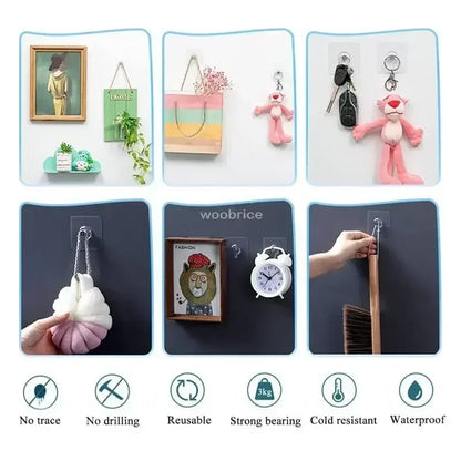 50/10pcs Self-adhesive Wall Hooks for Photo Frame Clock Strong Adhesive Transparent Nails Wall Hook Hangers Hanging Nail Holders