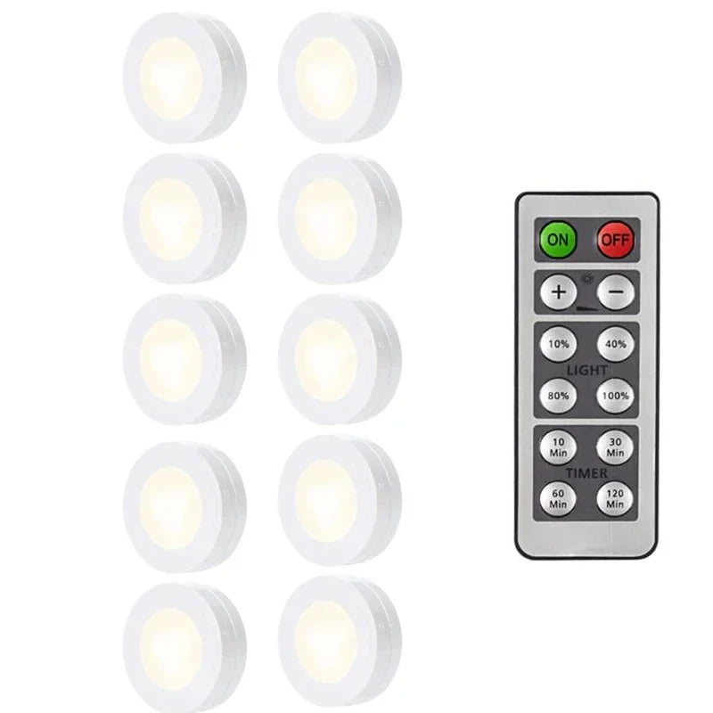 LED Puck Light Wireless Under Cabinet Lights with Remote Control Dimmable Battery Powered Night Lamp for Kitchen Closet Wardrobe