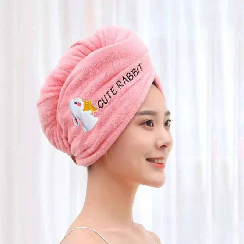 Dry Hair Towel Embroidered Coral Velvet Ladies Microfiber Soft Shower Cap Head Wrap Absorbent Fast Dry Ladies Head Towel