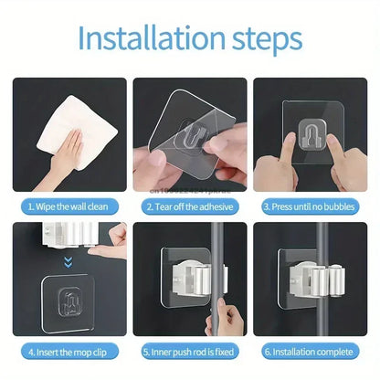 Self-adhesive Mop Holder Broom Stand Wall Mounted Mop Support Sweeping Brush Hook Storage Organizer Bathroom Kitchen Accessories