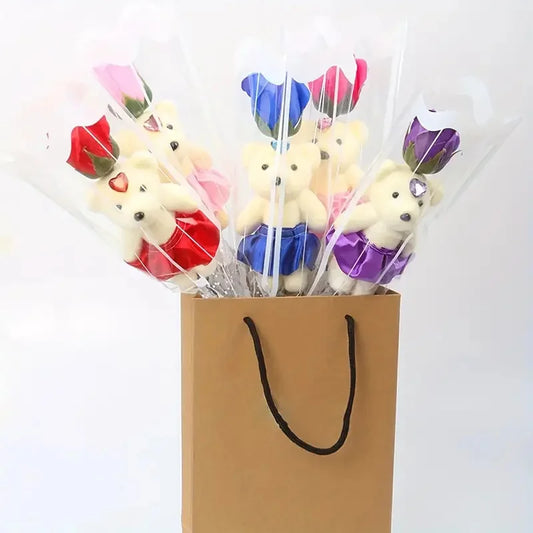 5PCS Artificial Rose Bear Flowers Soap Bouquet Set Lovely Flower Gift for Mother's Day Valentine's Birthday Wedding Home Decor