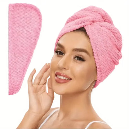 Solid Color Absorbent Hair Towel Wrap 9.8" X 25.5" Textured Dry Hair Cap for Button-Down Women