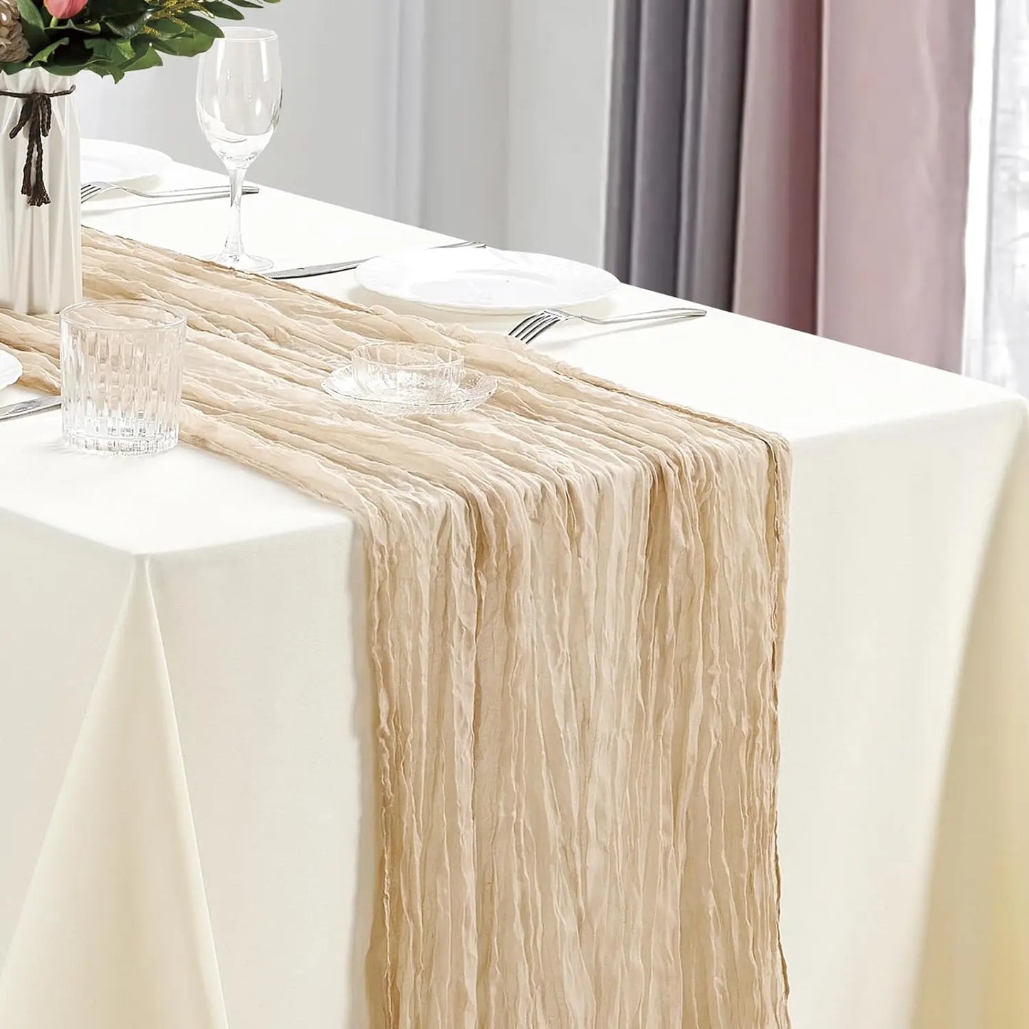 6pcs Cheesecloth Table Runner Boho Gauze Table Runner 40x270cm for Wedding Bridal Shower Birthday Party